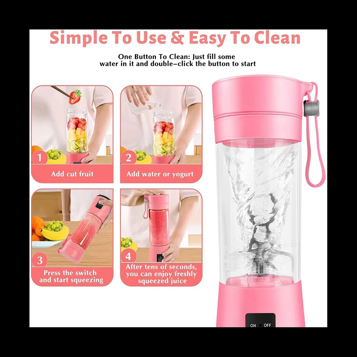 🍓 Blend Anywhere: Portable Mini Blender for Smoothies & Shakes – USB Rechargeable & 6 Blades! 💚✨ (380ml)