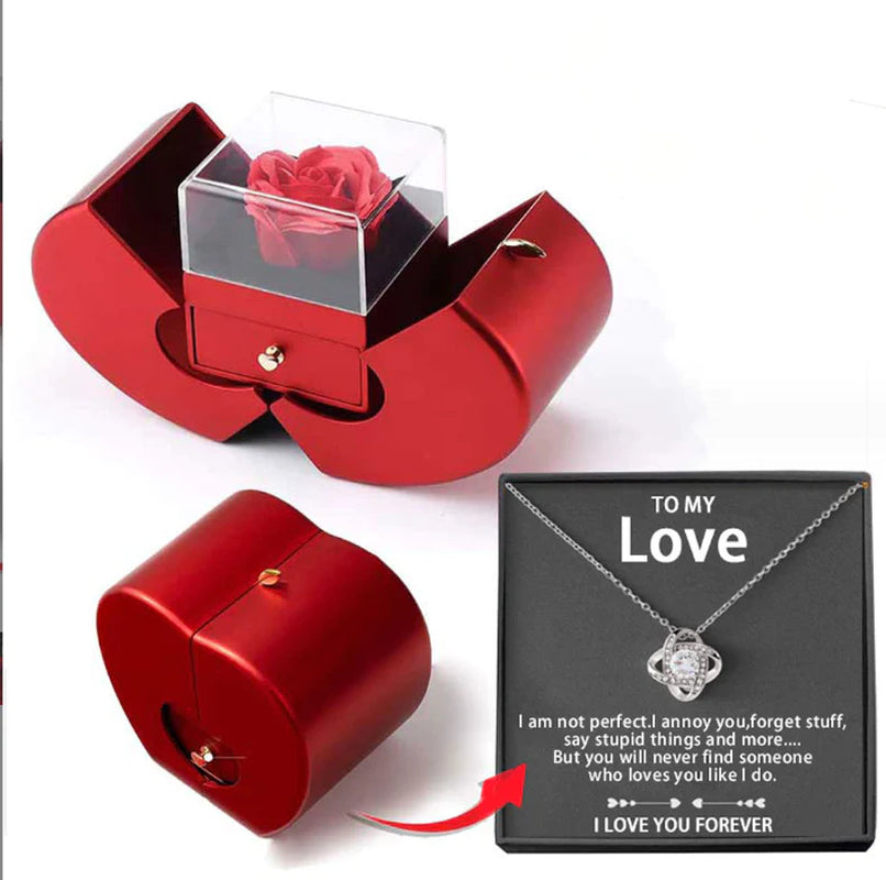 Give the Gift of Forever! 💎 Red Apple Jewelry Box with Eternal Rose – Perfect for Valentine's Day, Mother's Day, or Christmas Gifts for Her!