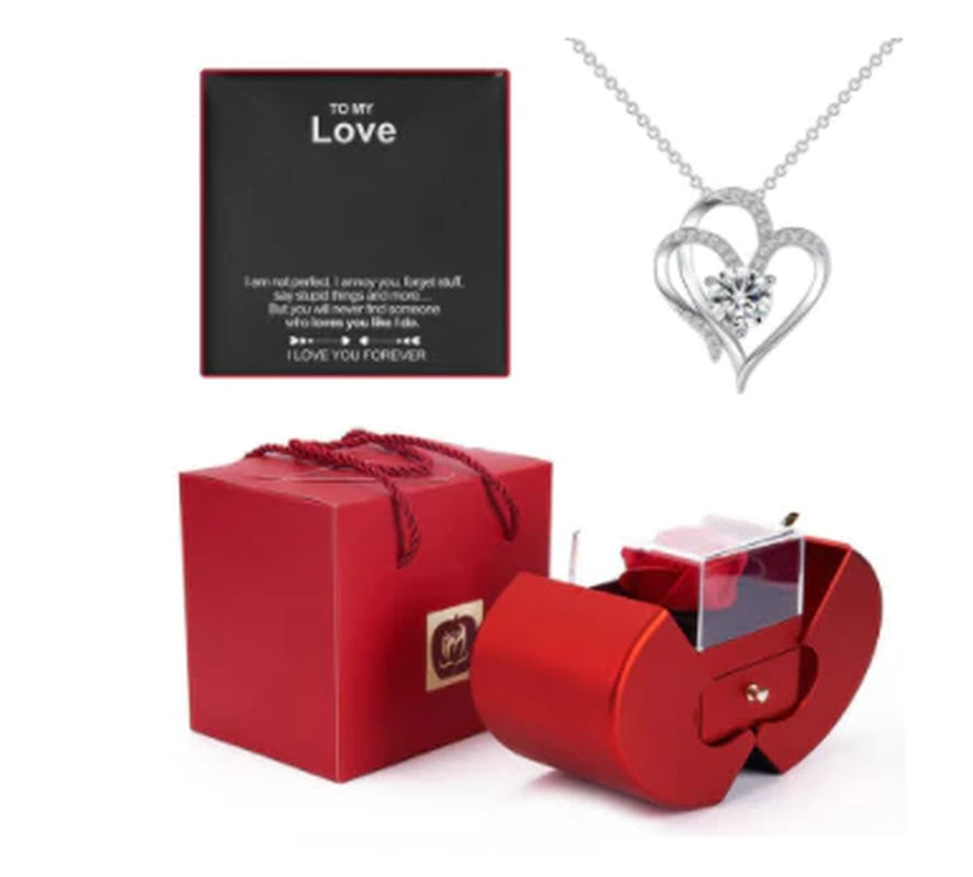 Give the Gift of Forever! 💎 Red Apple Jewelry Box with Eternal Rose – Perfect for Valentine's Day, Mother's Day, or Christmas Gifts for Her!