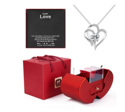 Give the Gift of Forever! 💎 Red Apple Jewelry Box with Eternal Rose – Perfect for Valentine's Day, Mother's Day, or Christmas Gifts for Her!