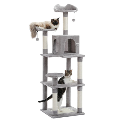 🐱 Ultimate Cat Paradise: 63" Cat Tree with Scratching Pad & Cozy Condo! 🏰✨ (Gray, Perfect for Indoor Cats)