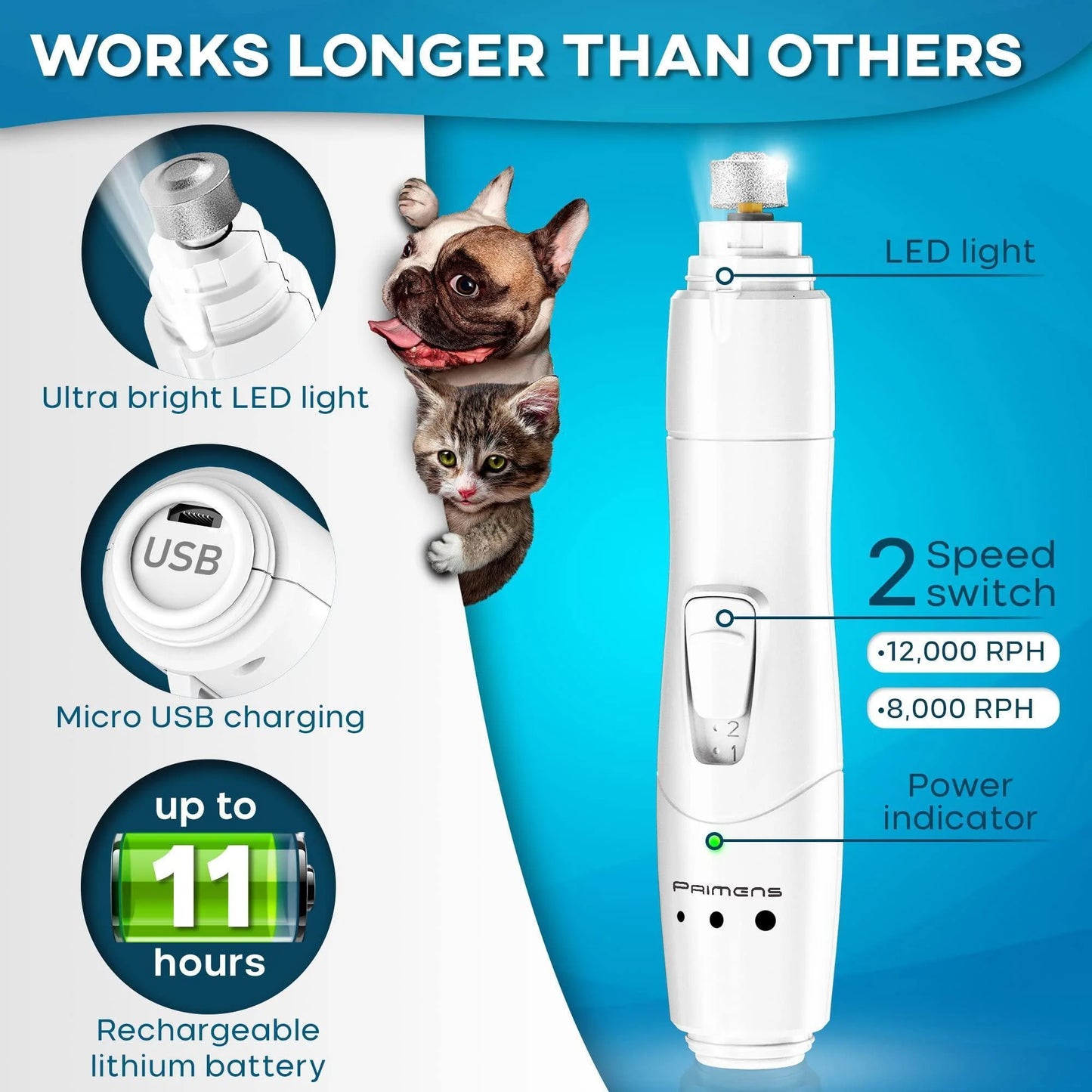 🐾 Smooth & Safe: Dog Nail Grinder with LED Light – Rechargeable for All Sizes! ✨🐶