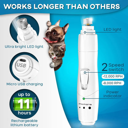 🐾 Smooth & Safe: Dog Nail Grinder with LED Light – Rechargeable for All Sizes! ✨🐶