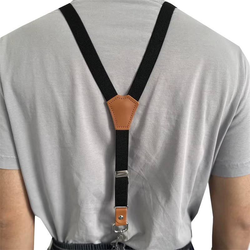 Classic & Stylish 💼 Vintage Men’s Suspenders – Adjustable 3-Hook PU Leather Braces for a Fashion-Forward Look!