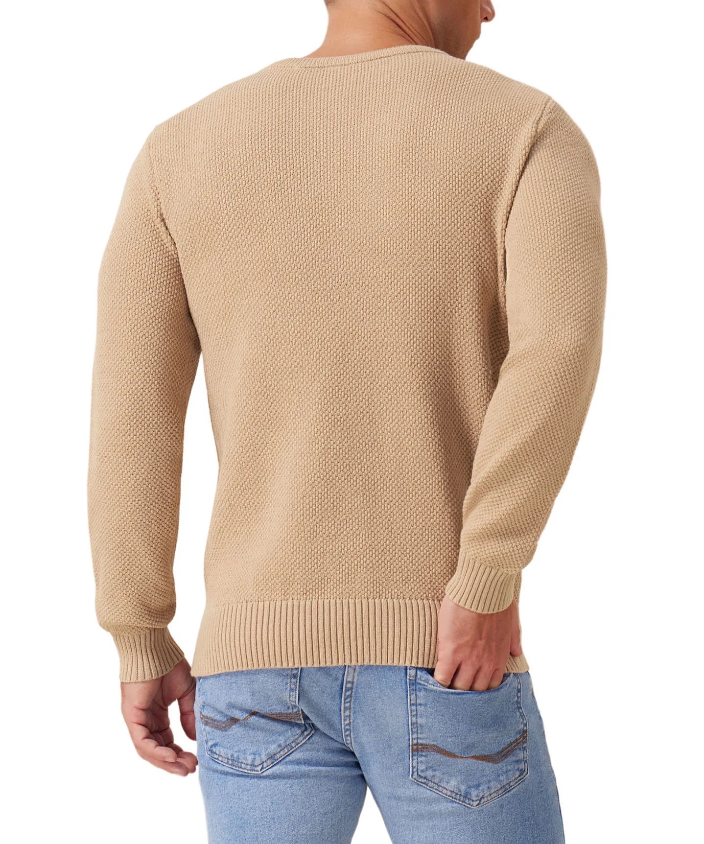 Effortless Style & Comfort ✨ Men’s Pullover Sweater – Soft, Lightweight, and Classic Crewneck Knitwear with Ribbed Edges in Light Camel (XXL).