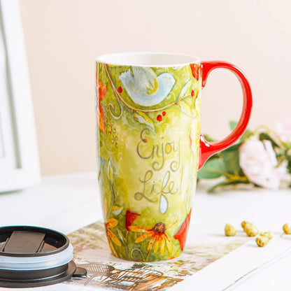 Sip in Style! ☕💖 17oz Ceramic Mug – Perfect for Coffee, Tea & Lattes with Lid – Enjoy Life, Valentine's Day Vibes! 🌟