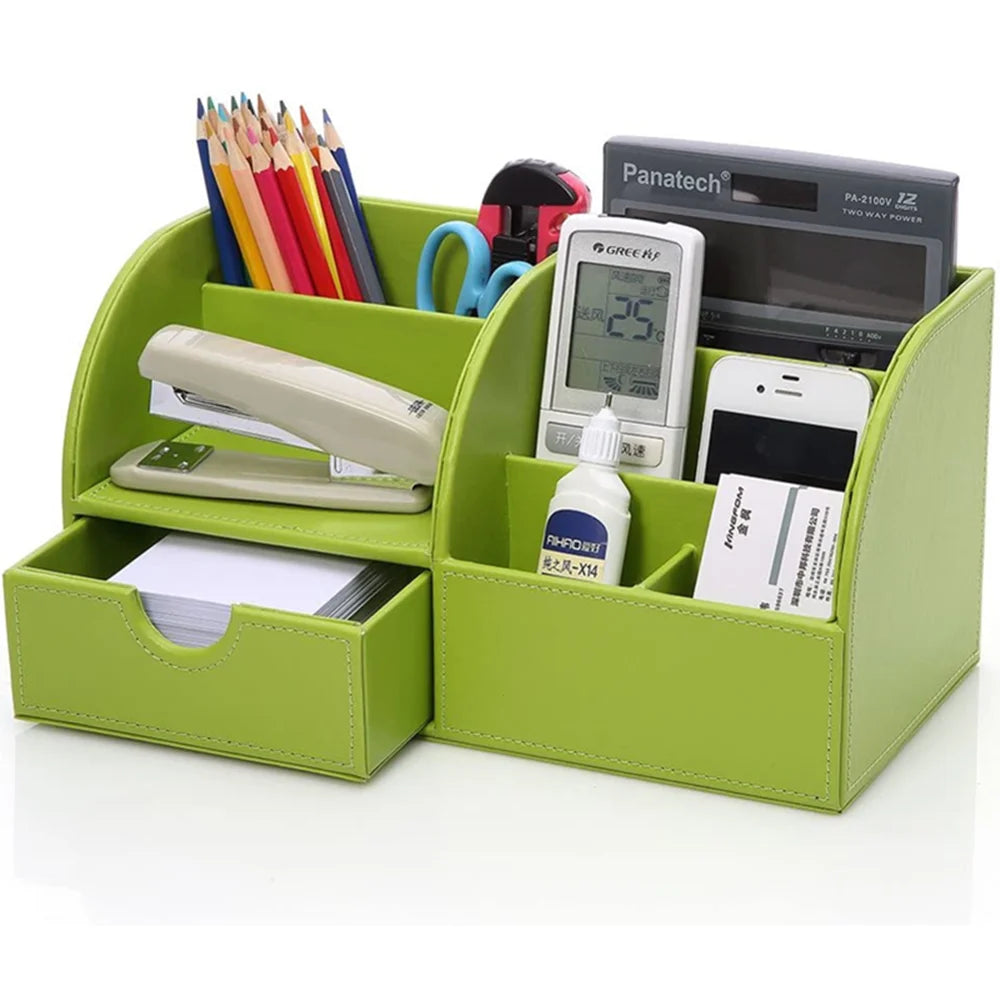 Declutter in Style! ✨ PU Leather Desktop Organizer | Chic White Storage Box for Pens, Phones, and Remotes – Perfect for a Tidy Workspace!