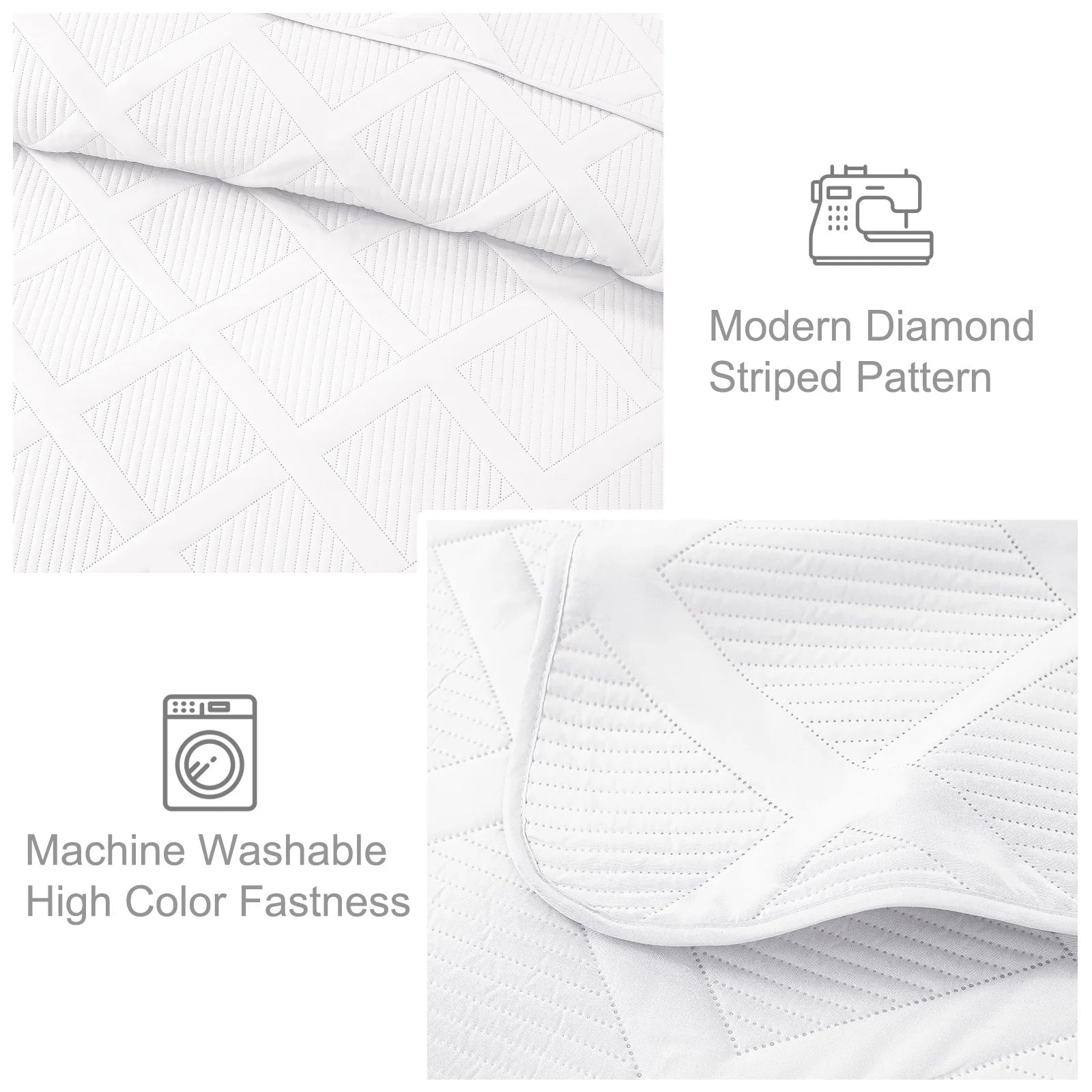 "✨ Upgrade Your Bed: Ultrasonic King Quilt Set with Modern Stripes for a Fresh Look! 🛏️ (White, 3-Piece)