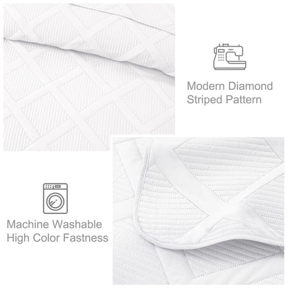 "✨ Upgrade Your Bed: Ultrasonic King Quilt Set with Modern Stripes for a Fresh Look! 🛏️ (White, 3-Piece)