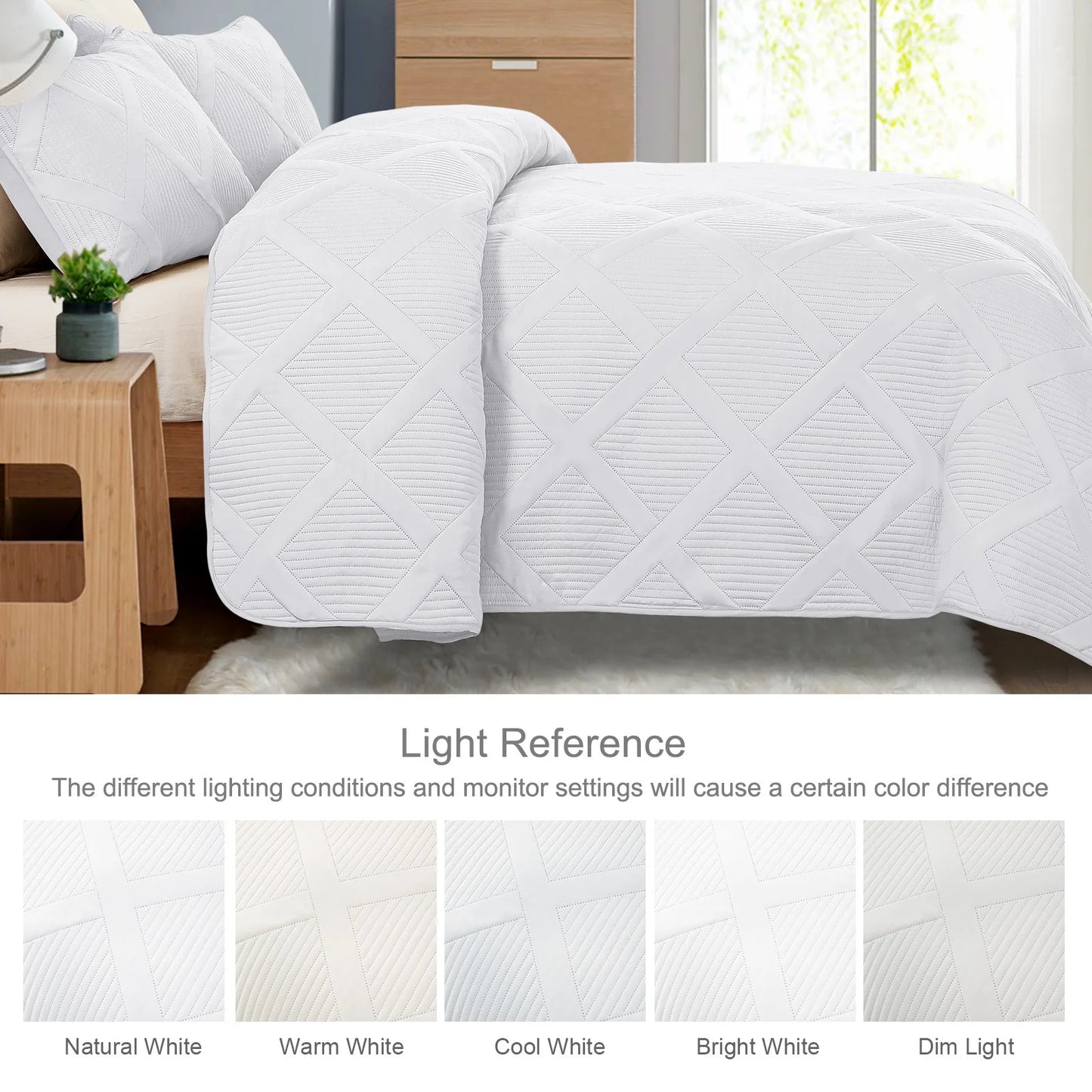 "✨ Upgrade Your Bed: Ultrasonic King Quilt Set with Modern Stripes for a Fresh Look! 🛏️ (White, 3-Piece)