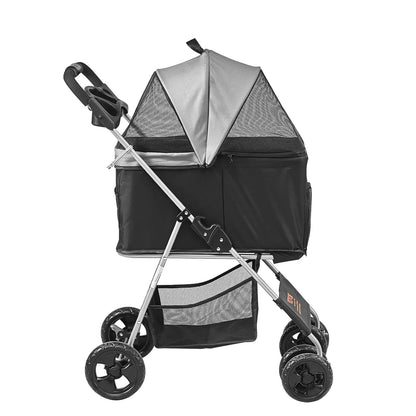 🐾 Travel in Style: VEVOR Pet Stroller with 4 Wheels, Brakes & Detachable Carrier! 🚶‍♂️🐶 (Black & Dark Grey, 35lbs Capacity)