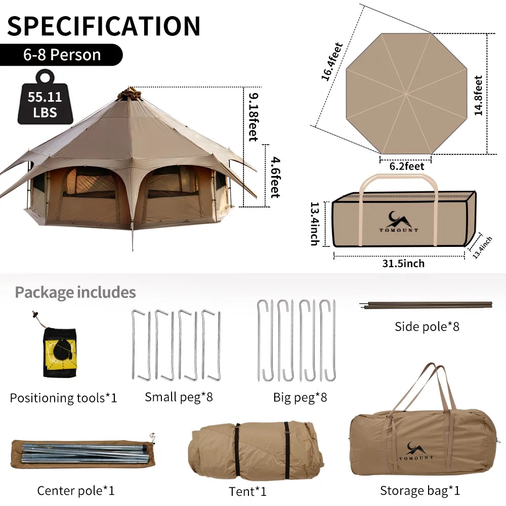 Glamp in Style! ⛺✨ 8-Person Canvas Yurt Tent with Stove Jack – Luxury Camping at Its Best (16.4ft Dia) 🌟🔥