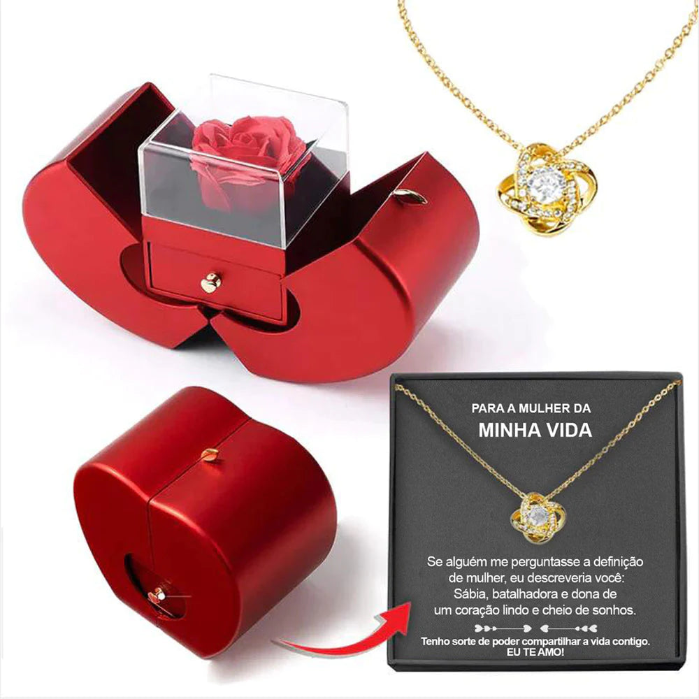 Give the Gift of Forever! 💎 Red Apple Jewelry Box with Eternal Rose – Perfect for Valentine's Day, Mother's Day, or Christmas Gifts for Her!