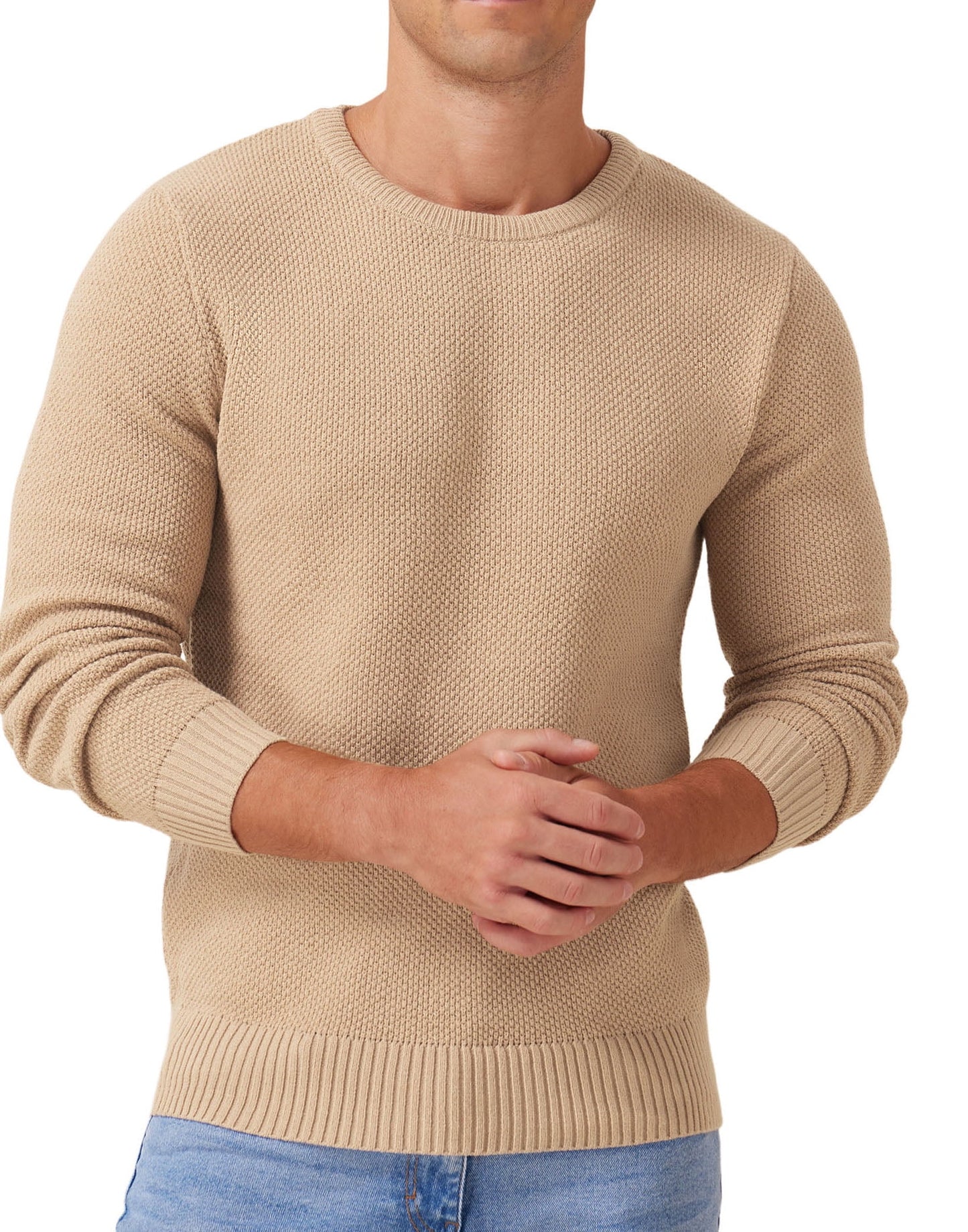 Effortless Style & Comfort ✨ Men’s Pullover Sweater – Soft, Lightweight, and Classic Crewneck Knitwear with Ribbed Edges in Light Camel (XXL).