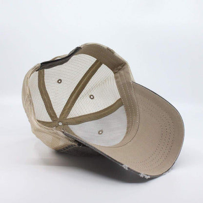 Cool & Casual 🧢 Washed Cotton Low-Profile Mesh Trucker Cap – Adjustable, Distressed Brown/Khaki for a Classic, Vintage Vibe!