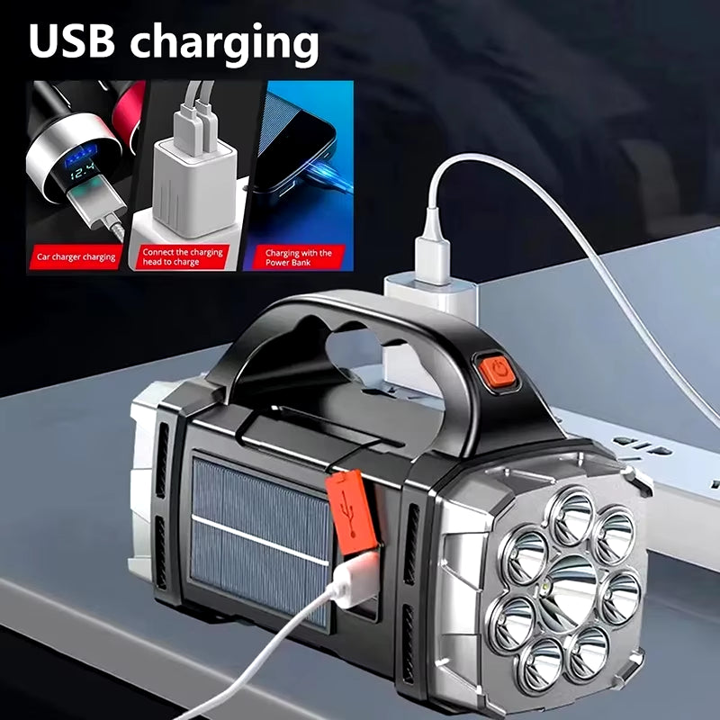 Light Up Your Adventure! 🔦✨ Portable USB Rechargeable Flashlight – Solar LED & COB Work Light, Plus Mobile Phone Charger! 🌟🏕️