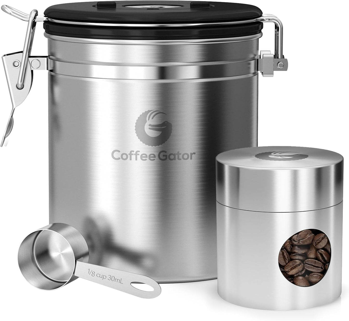 Keep Your Coffee Fresh! ☕️ Stainless Steel Airtight Coffee Canister – 16oz with Date-Tracker, CO2 Release Valve & Travel Jar – Perfect for Ground Coffee!