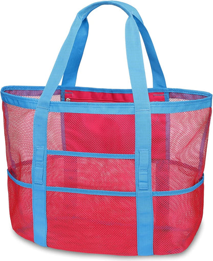 Mesh Beach Bag Family - Beach Tote 9 Pockets Cruise Vacation Essentials