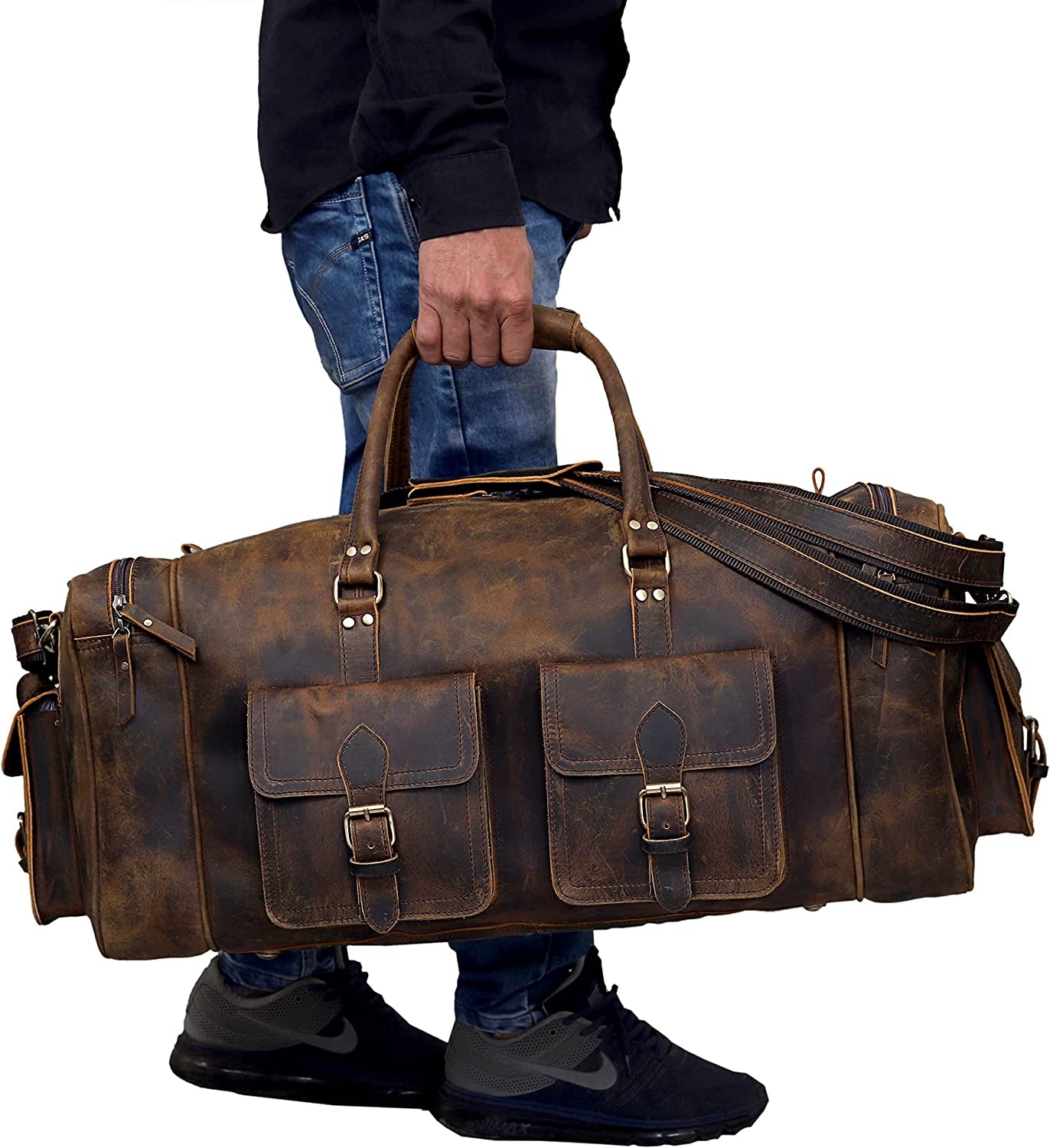 Travel in Style 🧳 Large Leather Duffel Bag – Perfect for Men’s Weekend, Gym, or Overnight Trips!