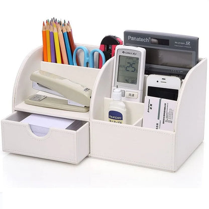 Declutter in Style! ✨ PU Leather Desktop Organizer | Chic White Storage Box for Pens, Phones, and Remotes – Perfect for a Tidy Workspace!